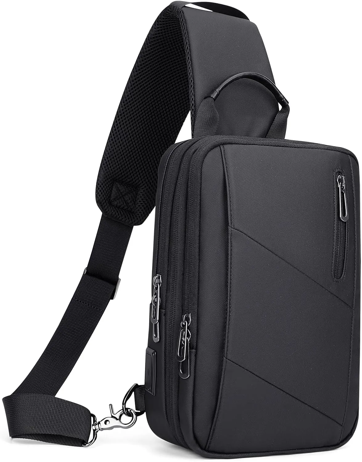 WITZMAN Sling Bag for Men Large Nylon Crossbody Shoulder Bag with USB Charging Port Travel Casual Hiking Daypack