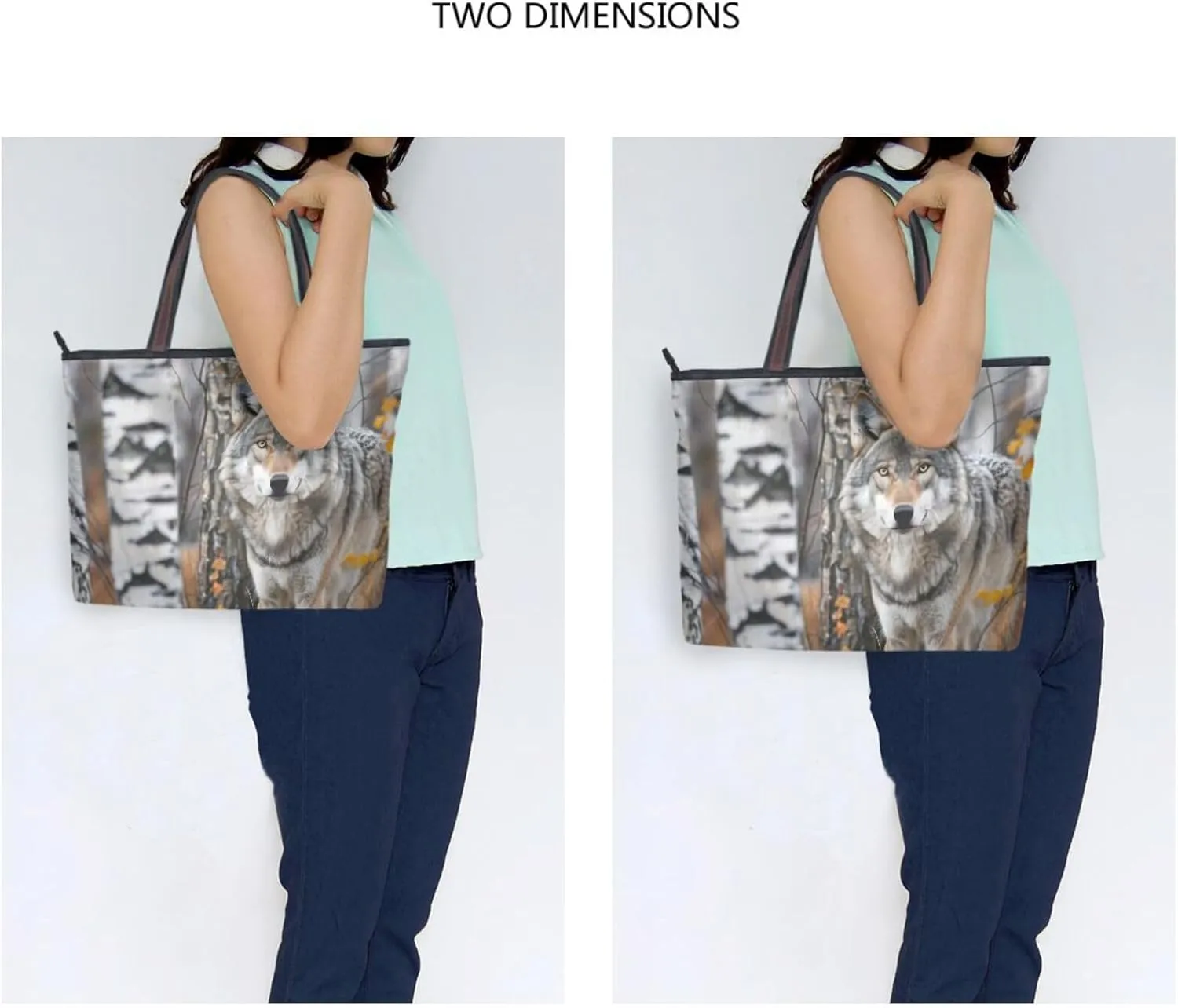 Wolf Birch Tree Autumn Tote Bag for Women Durable Designer Handbag with Zipper for Daily Use L