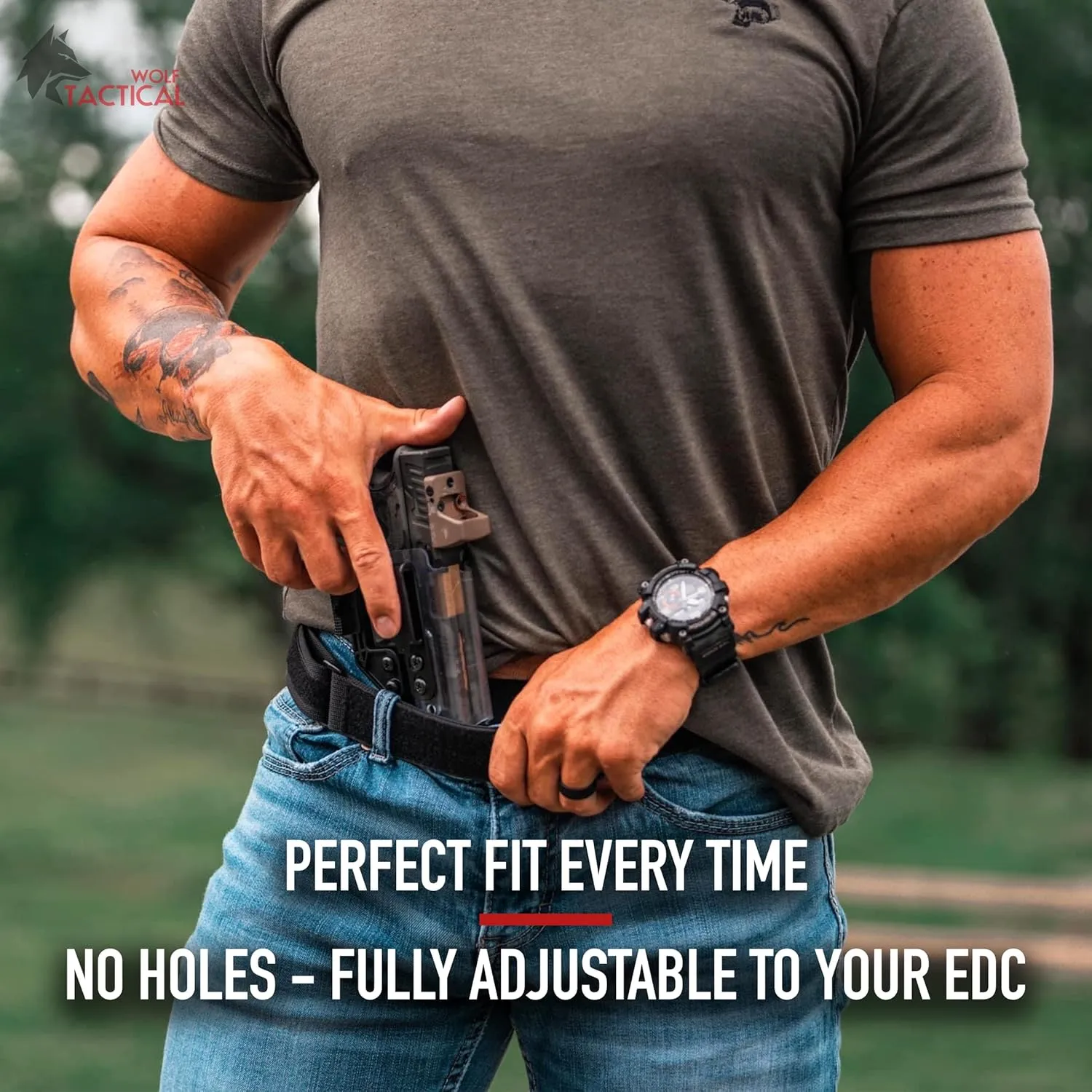 WOLF TACTICAL Heavy Duty Simple EDC Belt - Stiffened 2-Ply 1.5” Nylon Gun Belt for Concealed Carry, Holsters, Pouches