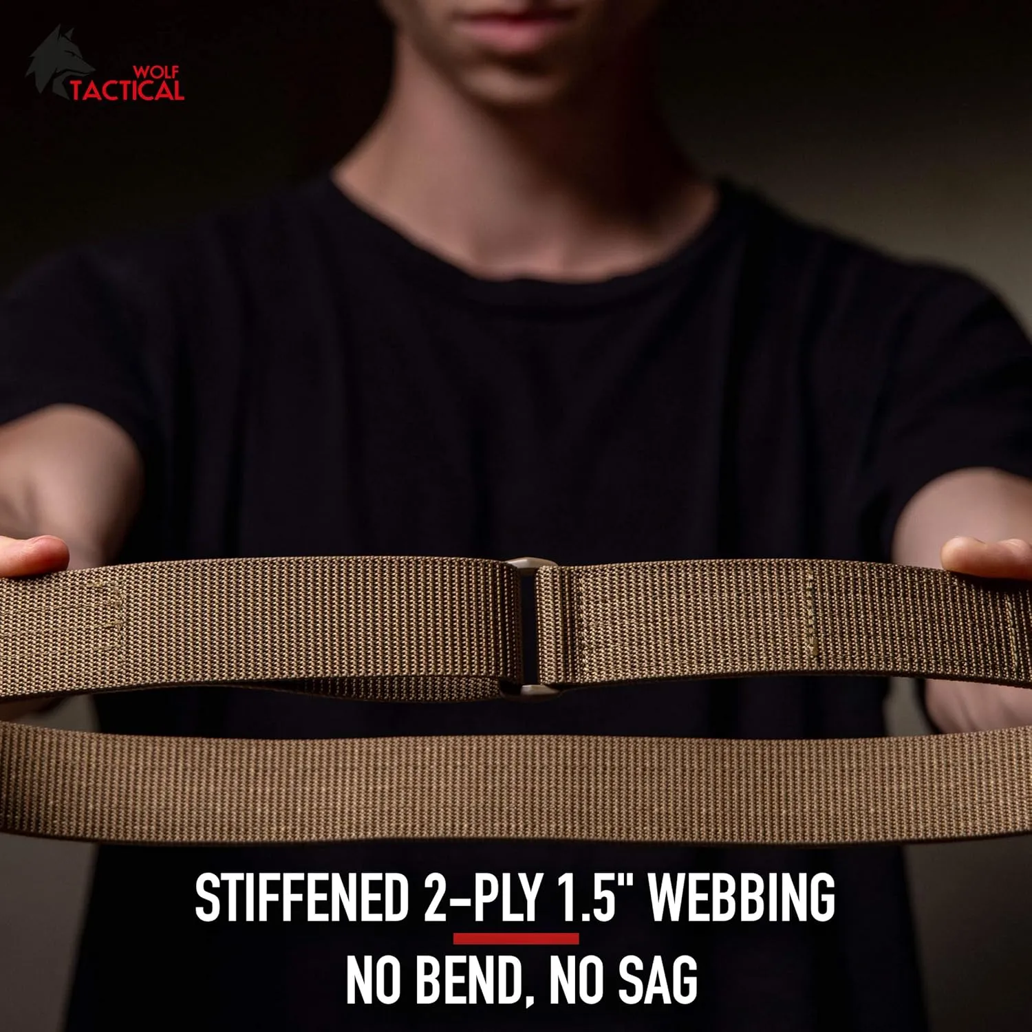 WOLF TACTICAL Heavy Duty Simple EDC Belt - Stiffened 2-Ply 1.5” Nylon Gun Belt for Concealed Carry, Holsters, Pouches
