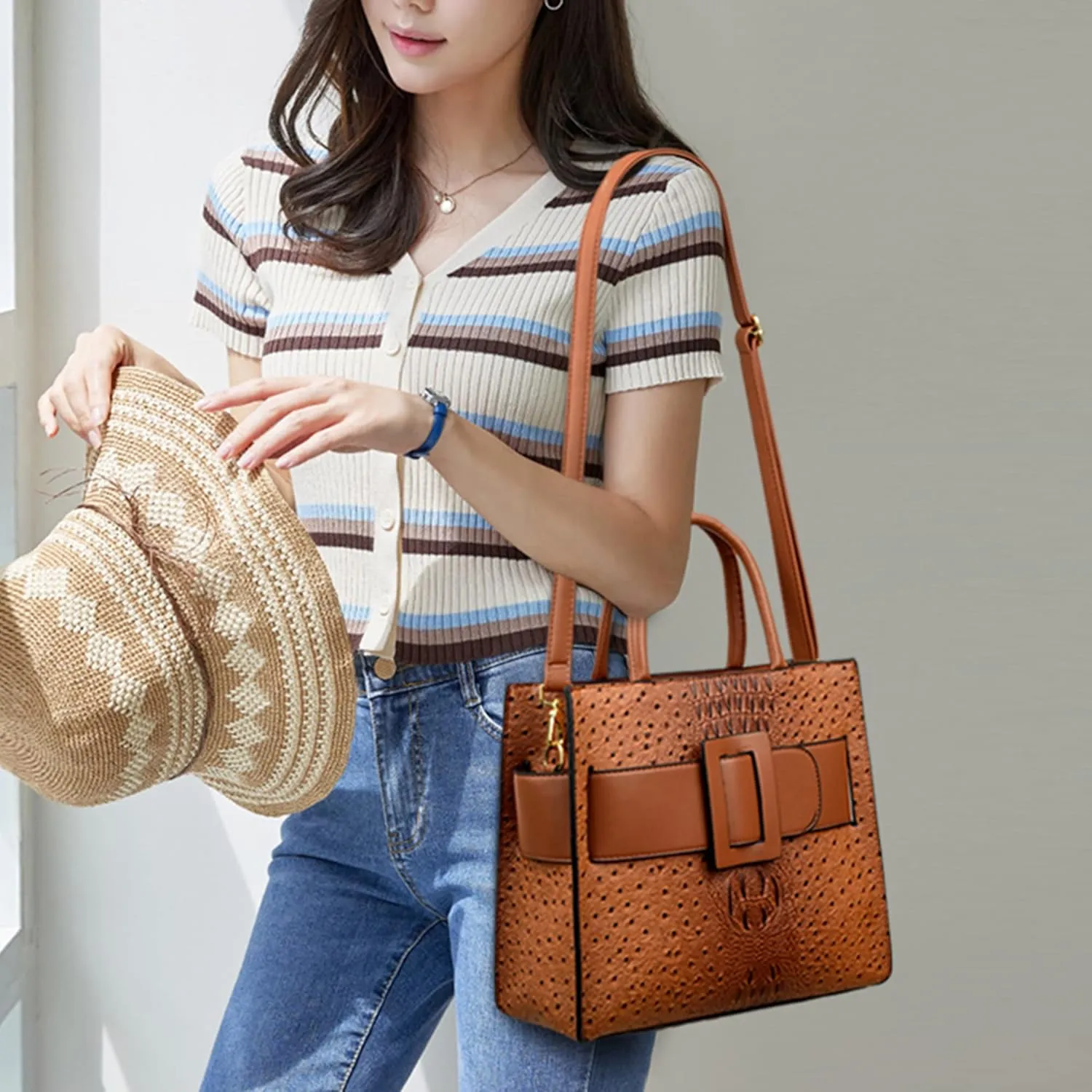 Women Alligator Handbags Women Large Capacity Top-Handle Tote Leather Shoulder Crossbody Bag