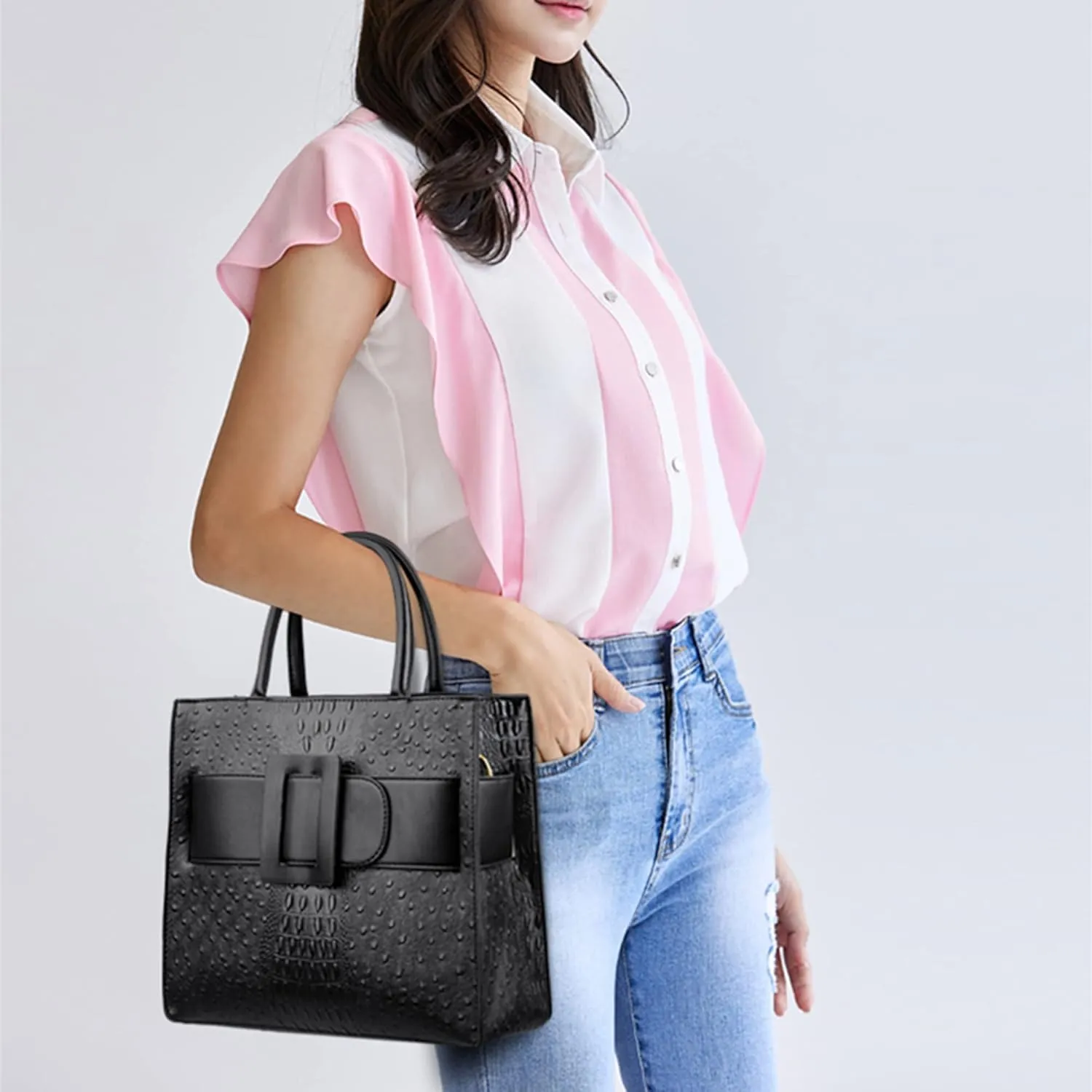 Women Alligator Handbags Women Large Capacity Top-Handle Tote Leather Shoulder Crossbody Bag