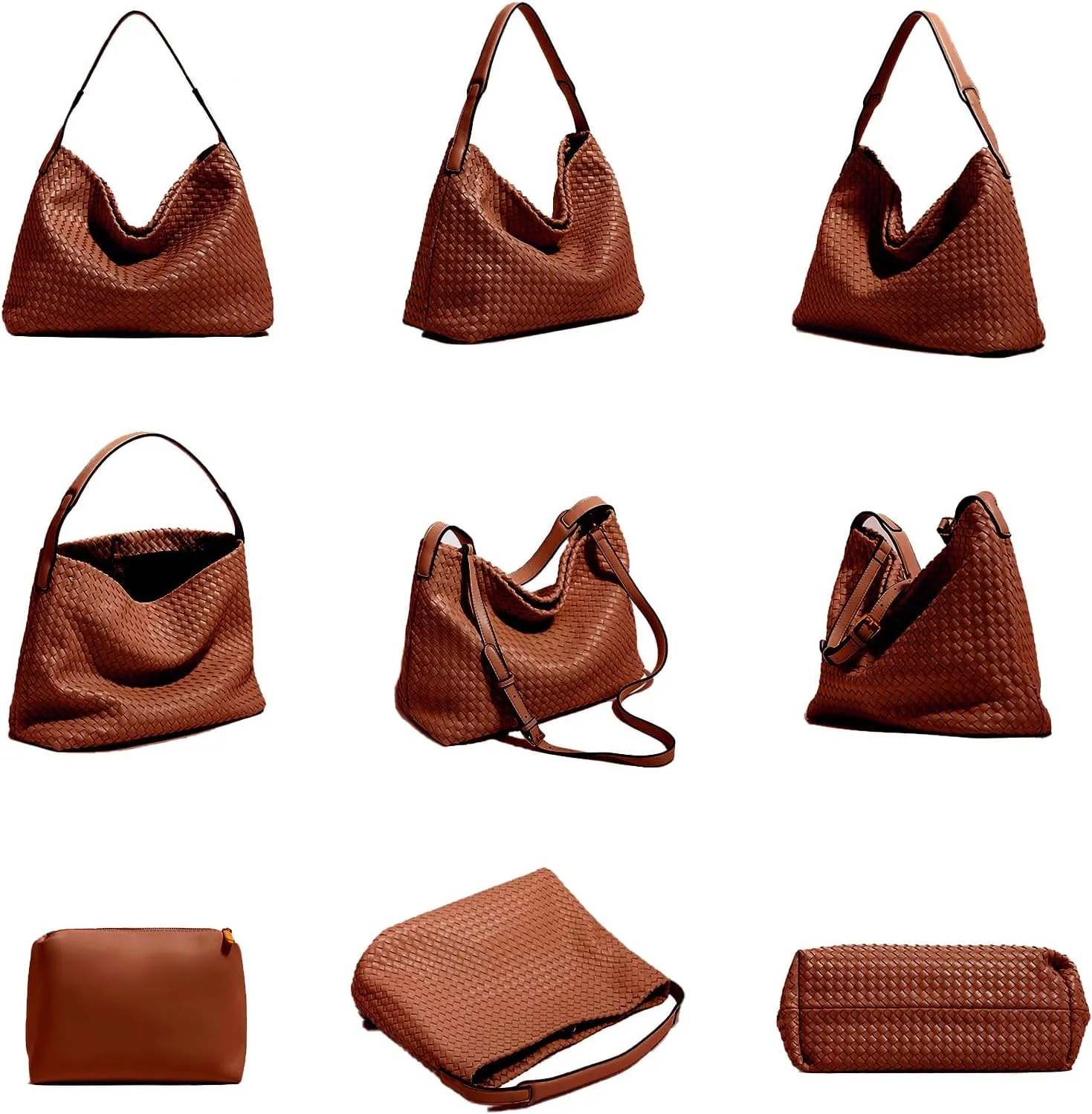 Women Boston Bag Woven Tote Vegan Leather Handbags Female Satchel Messenger Bag Fashion Shoulder Crossbody Bag Casual Hobo