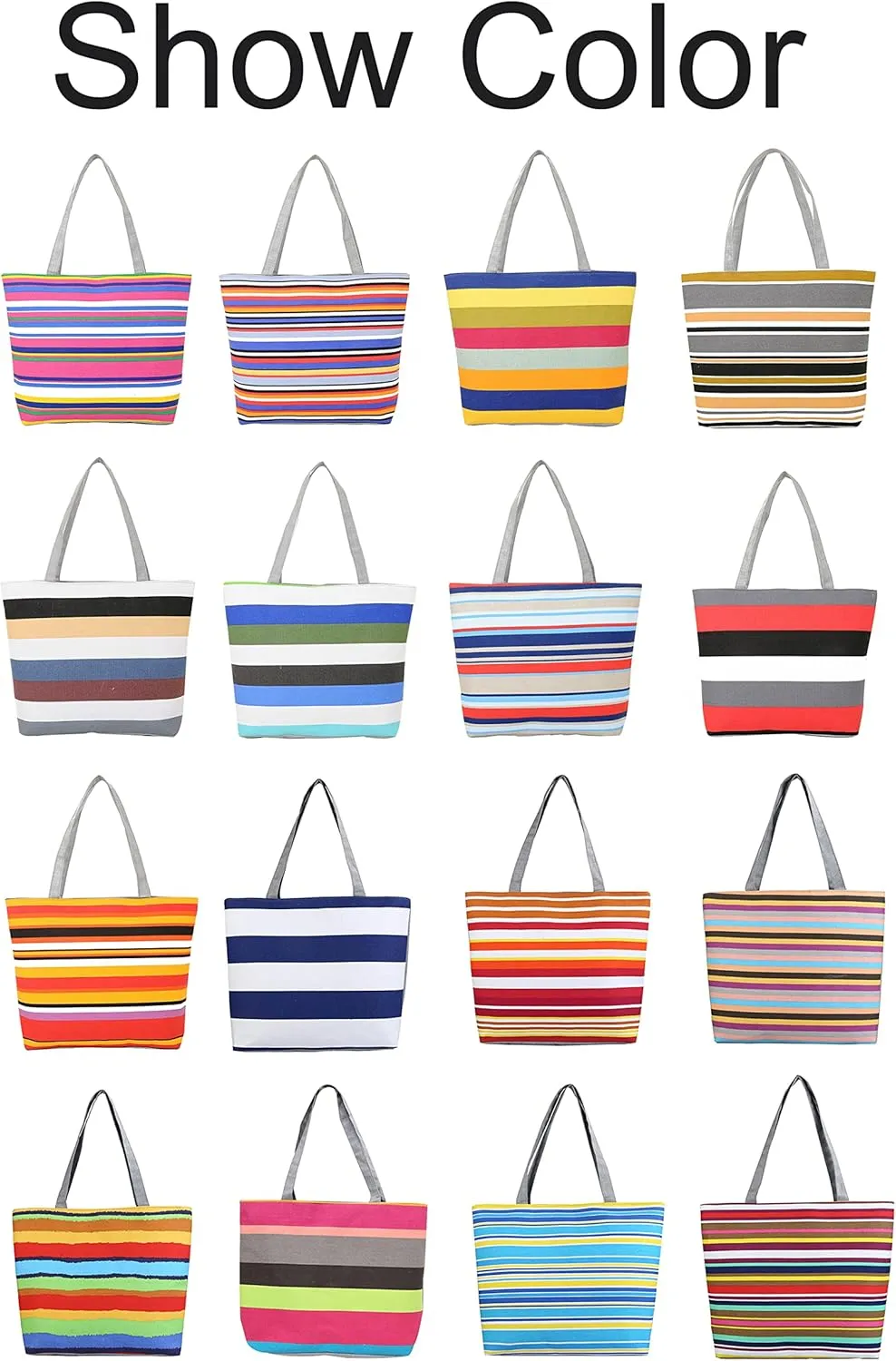 Women Canvas Shoulder Bag Stripe Pattern Handbag Shopping Tote Bag(Color E,13 Liters)