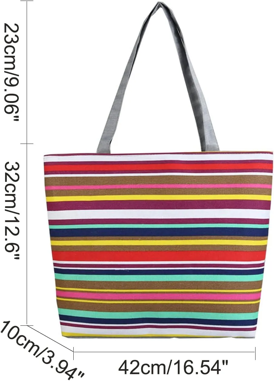 Women Canvas Shoulder Bag Stripe Pattern Handbag Shopping Tote Bag(Color E,13 Liters)