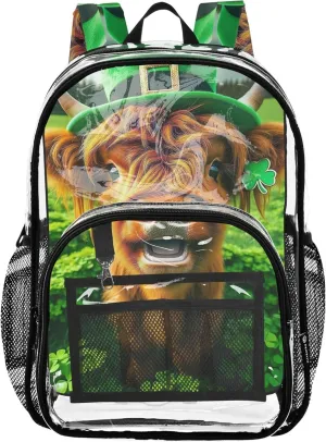 Women Clear Backpack Cute Highland Cow Calf St Patricks Boys Backpacks for Girls See through Shoulder Bag
