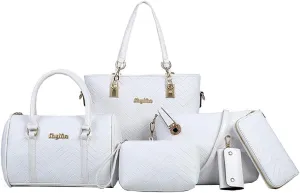 Women Handbags 6 Pcs Set PU Top Handle Purse Splicing Shoulder Crossbody Bag Tote Satchels Clutch Card Holder