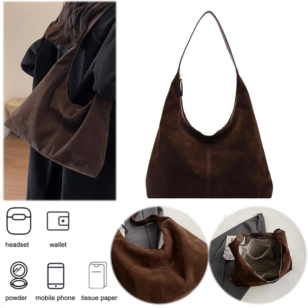 Women Leather Shoulder Bag Versatile Hobo Bag and Clutch Casual 2pcs Shoulder Bag and Handbag Set Satchel Hobo Bag
