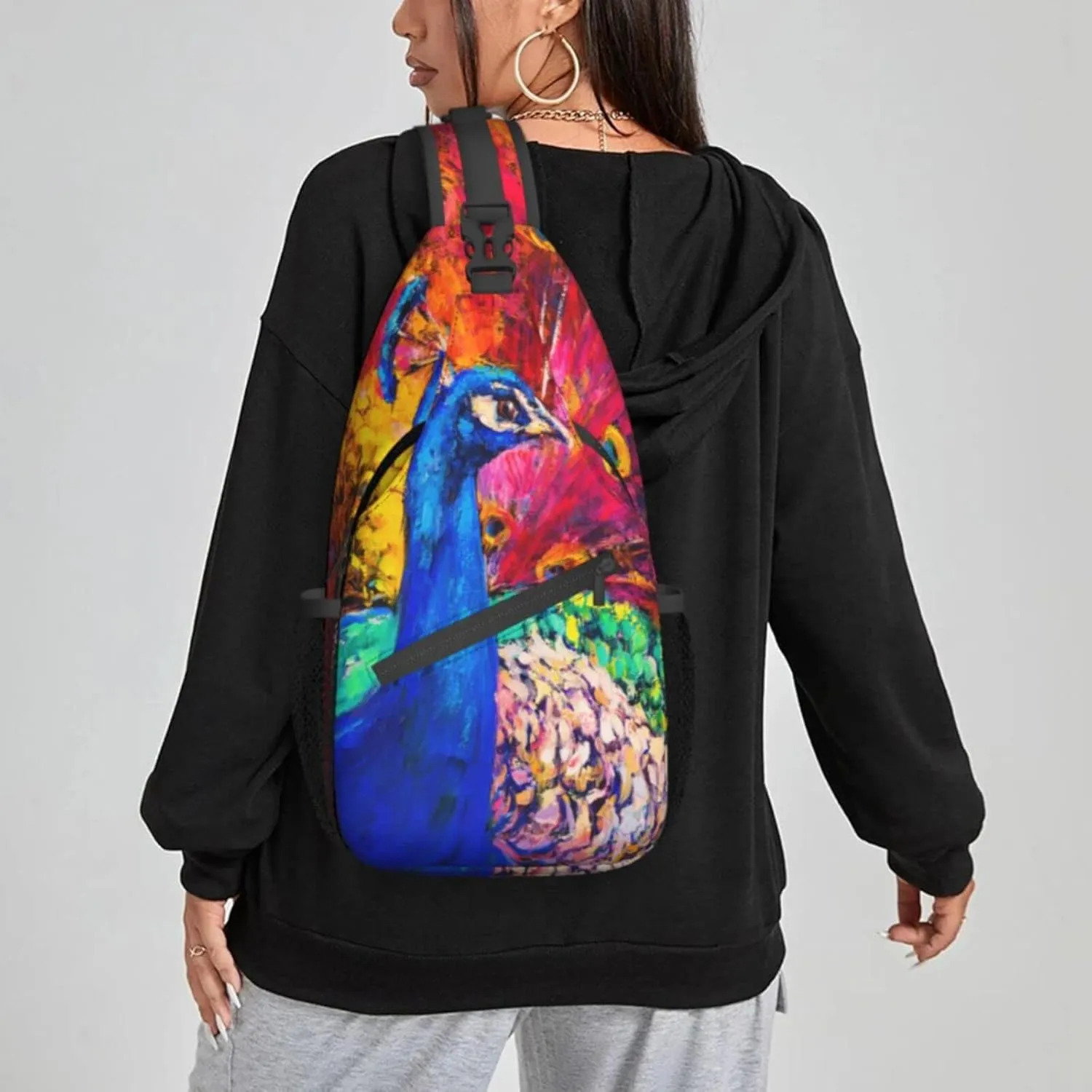 Women peacock Crossbody Sling Backpack for Men Chest Bag Shoulder Bag Lightweight One Strap Backpack Travel Outdoor Daypack
