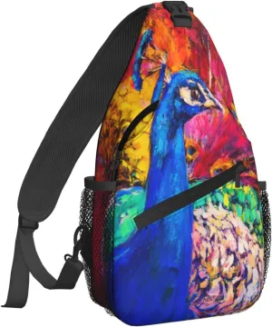 Women peacock Crossbody Sling Backpack for Men Chest Bag Shoulder Bag Lightweight One Strap Backpack Travel Outdoor Daypack