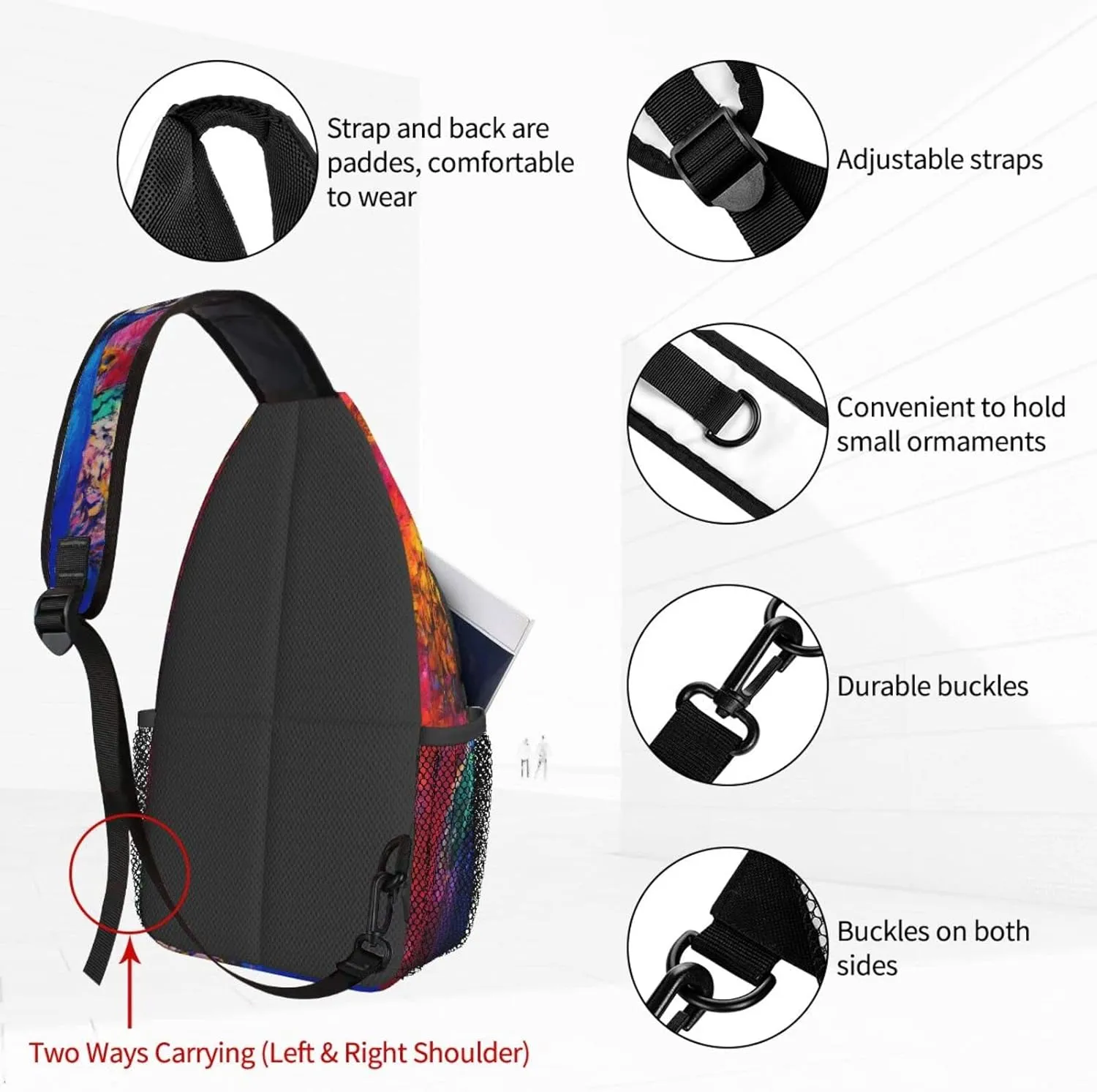 Women peacock Crossbody Sling Backpack for Men Chest Bag Shoulder Bag Lightweight One Strap Backpack Travel Outdoor Daypack