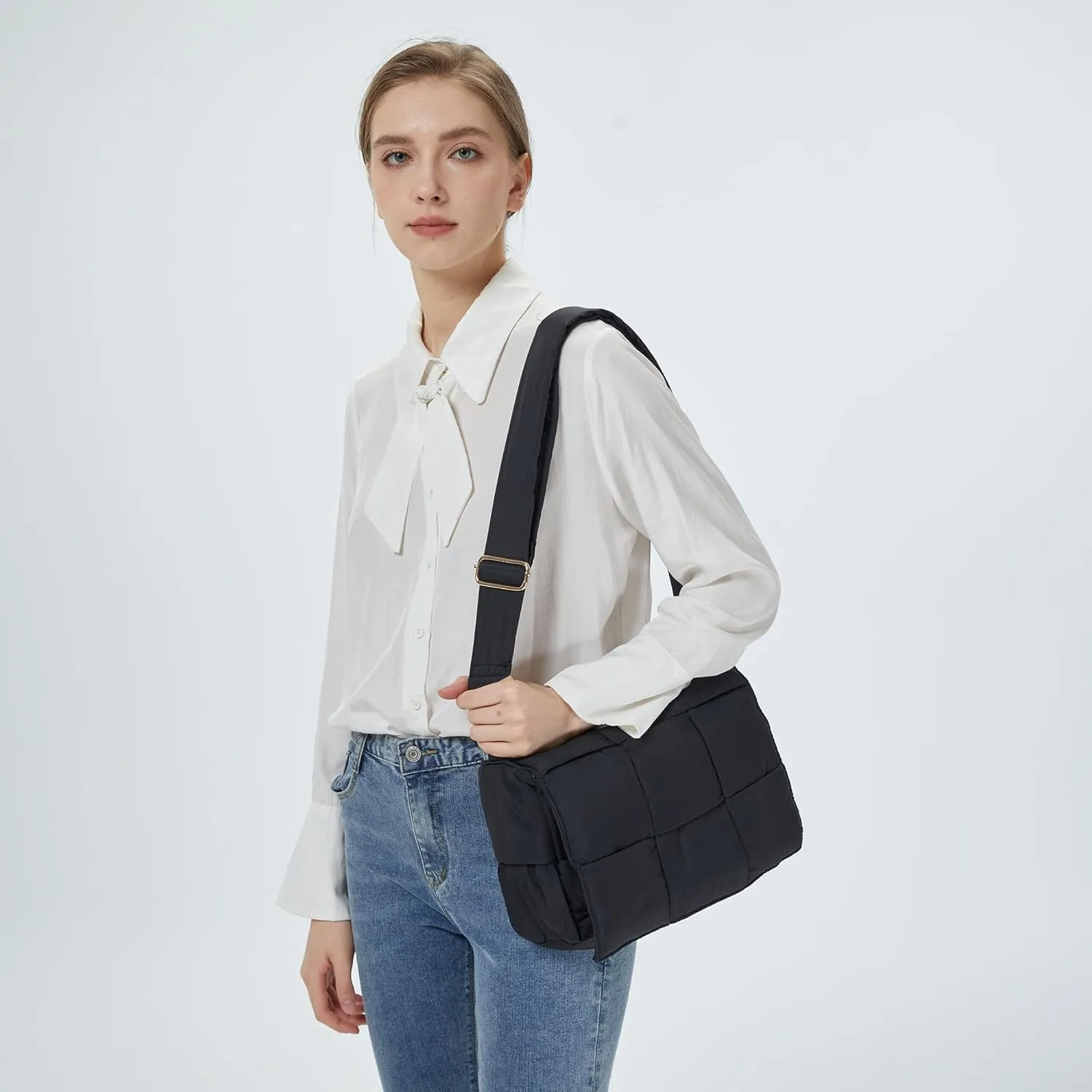 Women Shoulder Bag Puffer Crossbody Purse Designer Woven Handbag Nylon Padded Hobo Down Purse