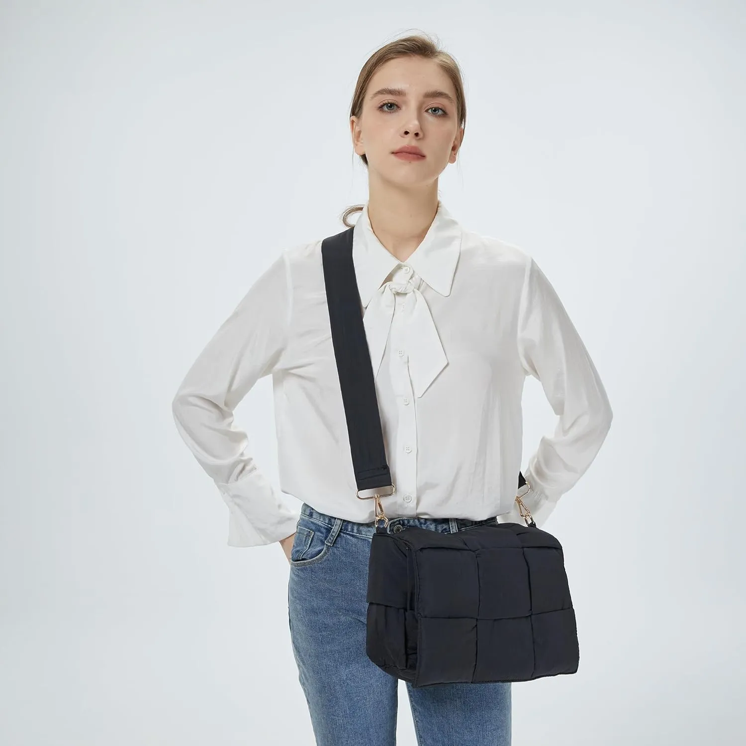 Women Shoulder Bag Puffer Crossbody Purse Designer Woven Handbag Nylon Padded Hobo Down Purse