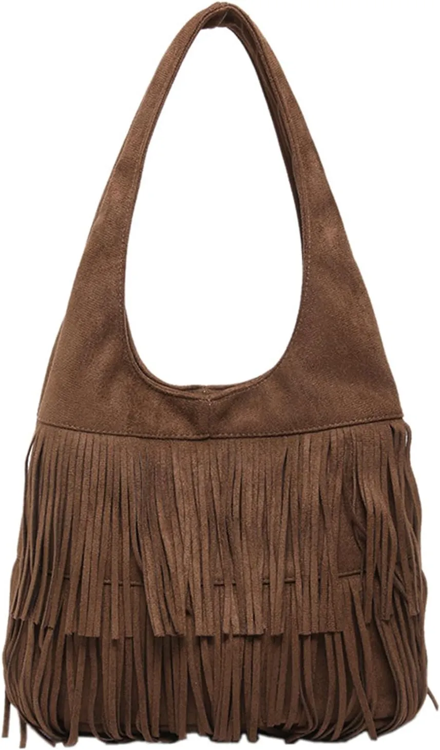Women Suede Handbag Vintage Fringe Hobo Bag Shoulder Bag with Tassel Hippie Western Purse Large Tote Bag