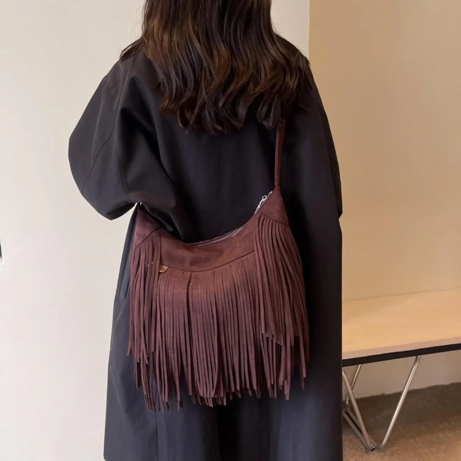 Women Vintage Suede Fringe Hobo Bag Tote Shoulder Bag Crossbody Bag and Hippie Western Cowgirl Purse Shoulder Bag