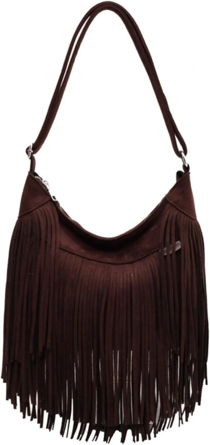 Women Vintage Suede Fringe Hobo Bag Tote Shoulder Bag Crossbody Bag and Hippie Western Cowgirl Purse Shoulder Bag