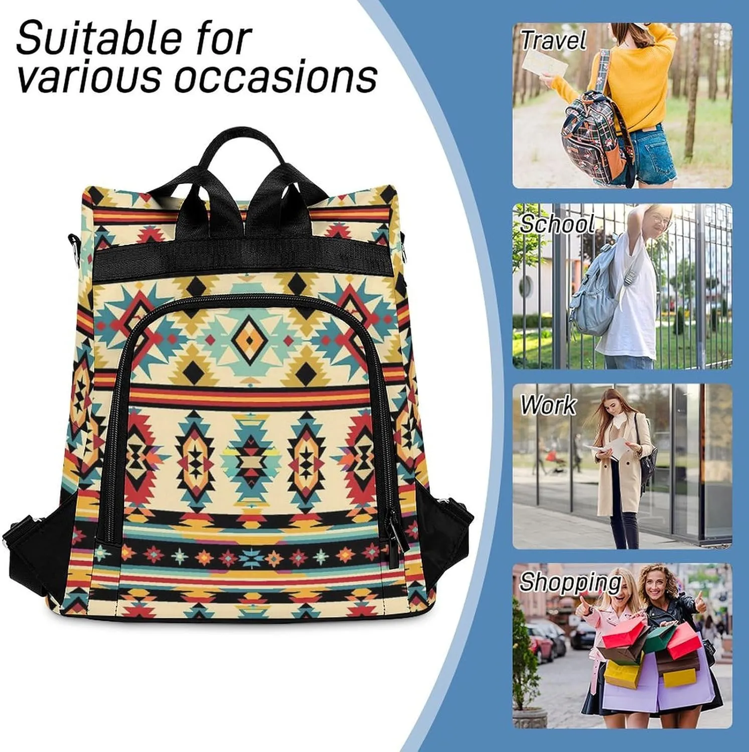 Women's Anti-Theft Waterproof Back Pack Abstract Aztec Tribal Fashion Shoulder Bag Purse Travel Ladies Daypack for Gift