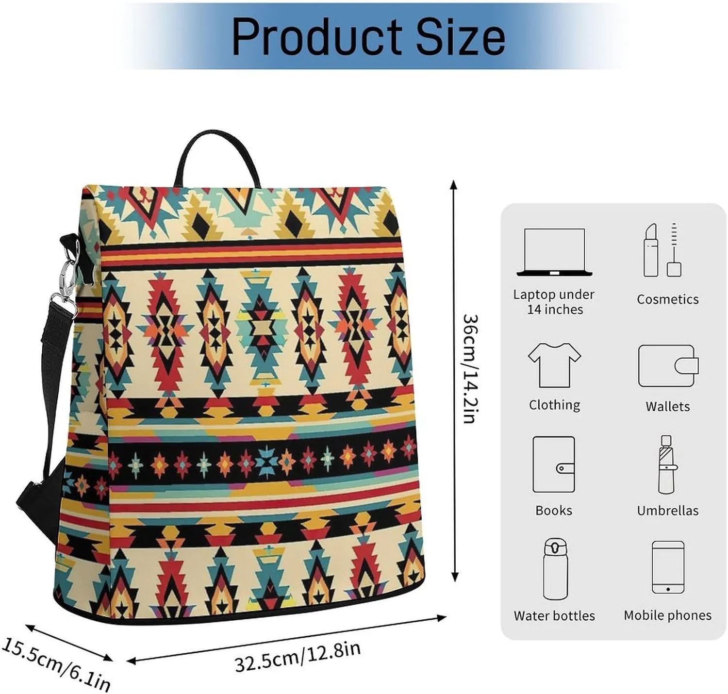 Women's Anti-Theft Waterproof Back Pack Abstract Aztec Tribal Fashion Shoulder Bag Purse Travel Ladies Daypack for Gift