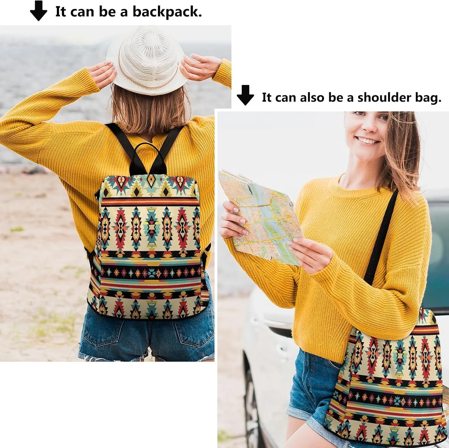 Women's Anti-Theft Waterproof Back Pack Abstract Aztec Tribal Fashion Shoulder Bag Purse Travel Ladies Daypack for Gift