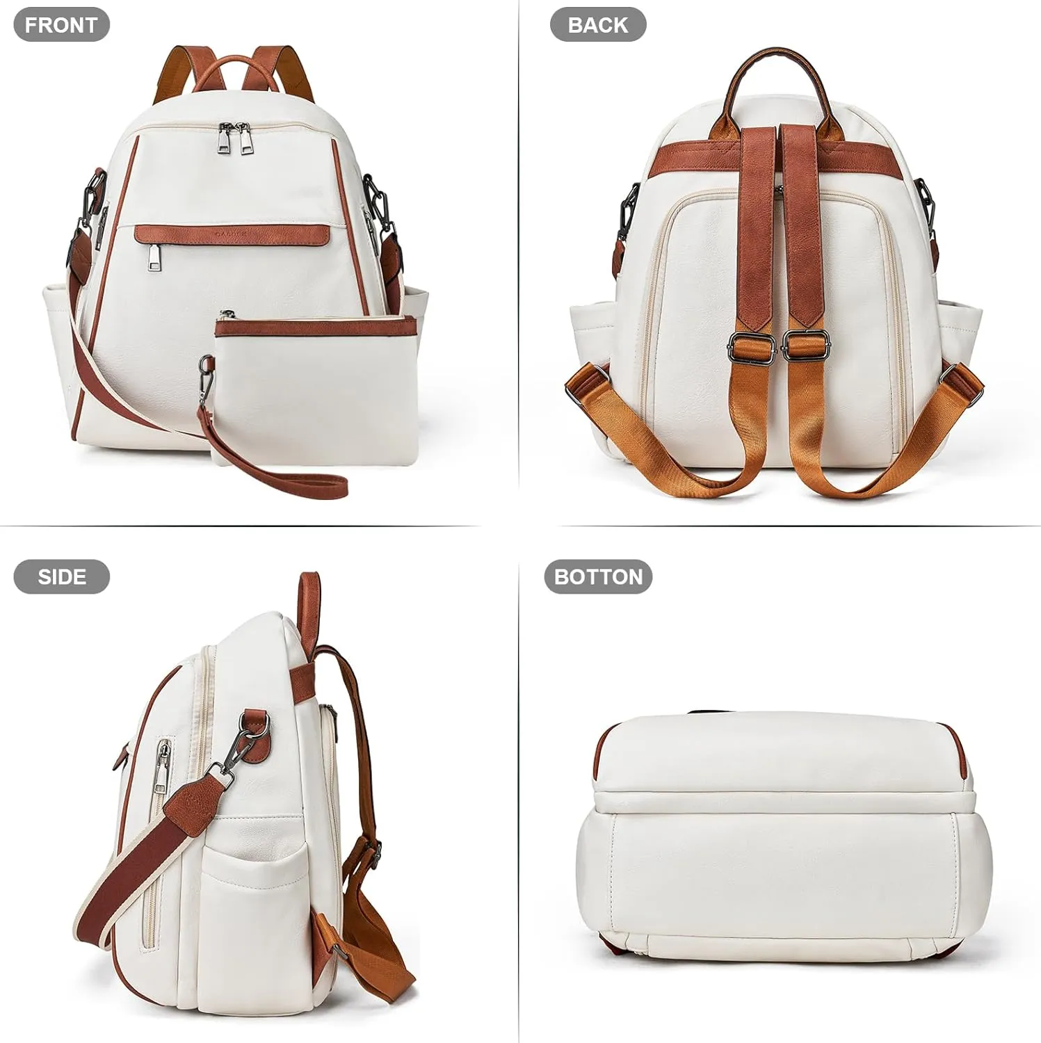 Womens Backpack Purse Leather: Fashion Convertible Ladies Shoulder Bag Travel Women Backpack Purse with Wristlet