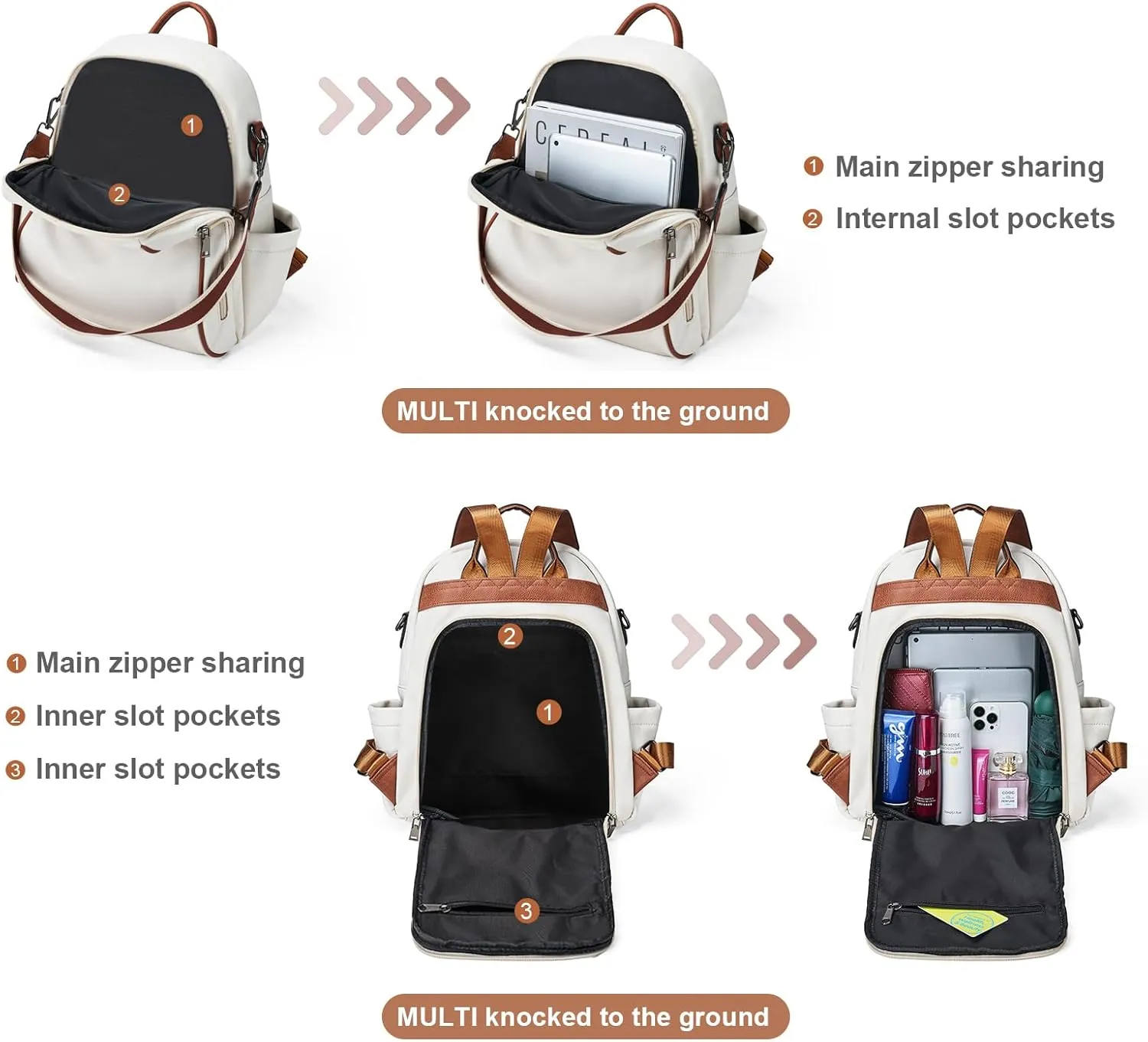 Womens Backpack Purse Leather: Fashion Convertible Ladies Shoulder Bag Travel Women Backpack Purse with Wristlet