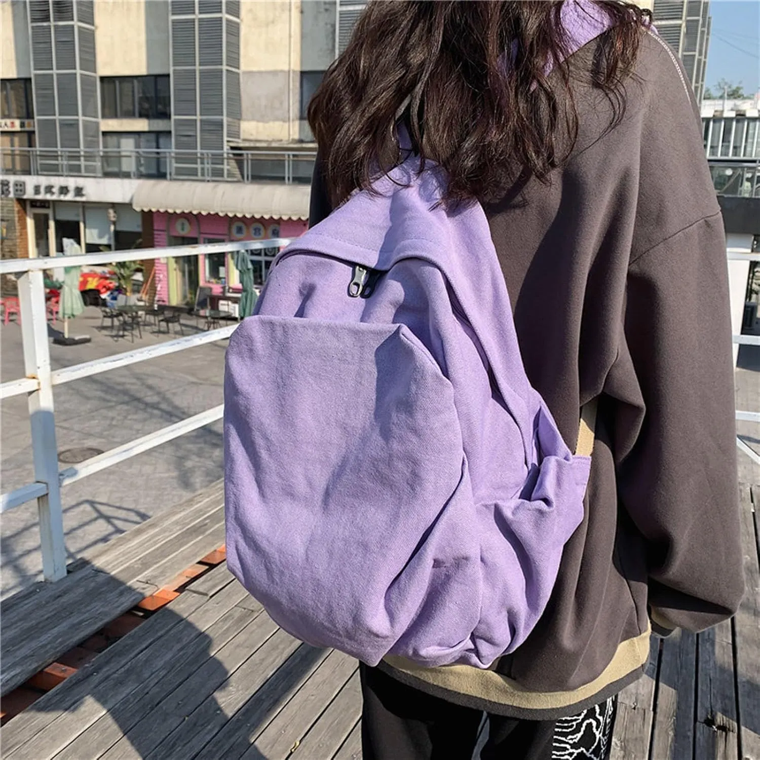 Women's canvas bag, men's and women's large capacity leisure backpack, men's and women's travel backpack (Purple,One Size)