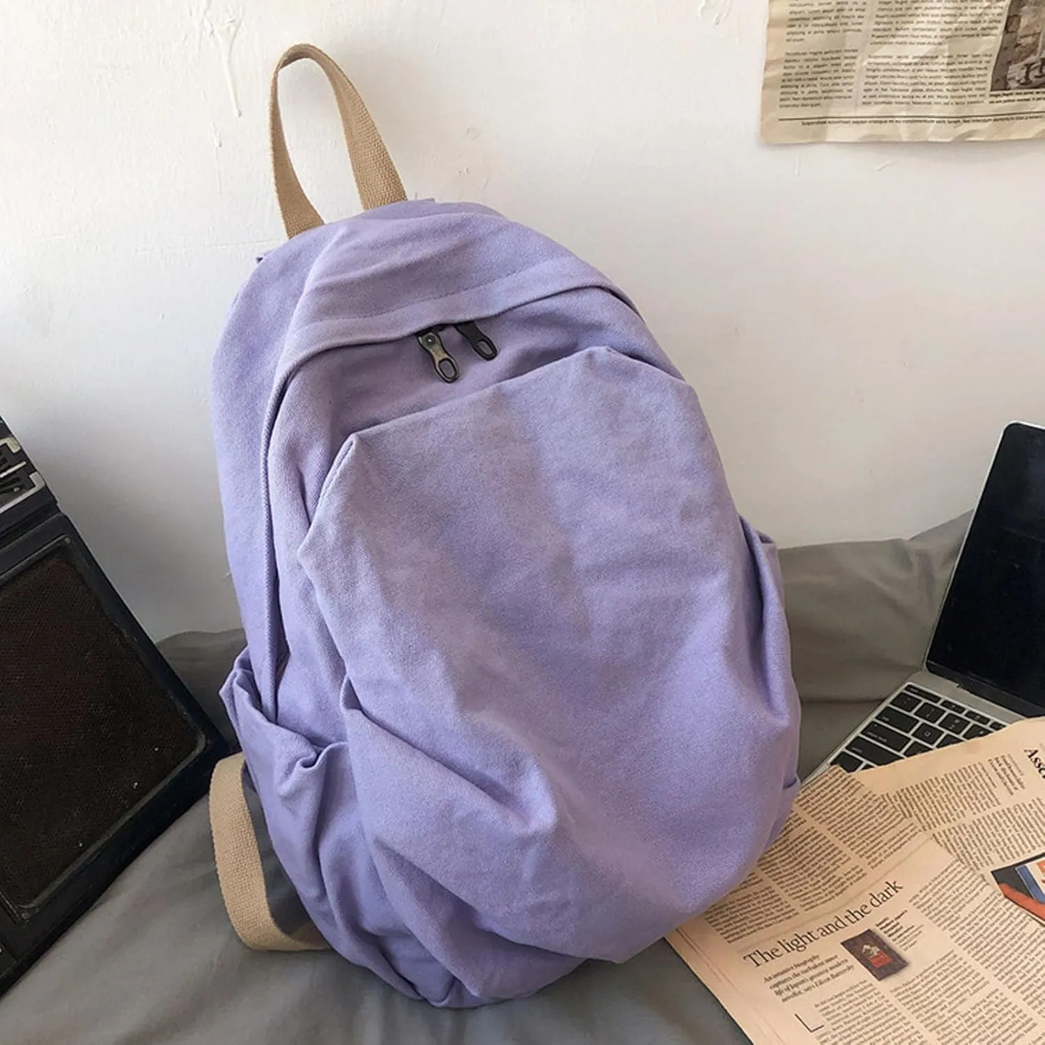 Women's canvas bag, men's and women's large capacity leisure backpack, men's and women's travel backpack (Purple,One Size)