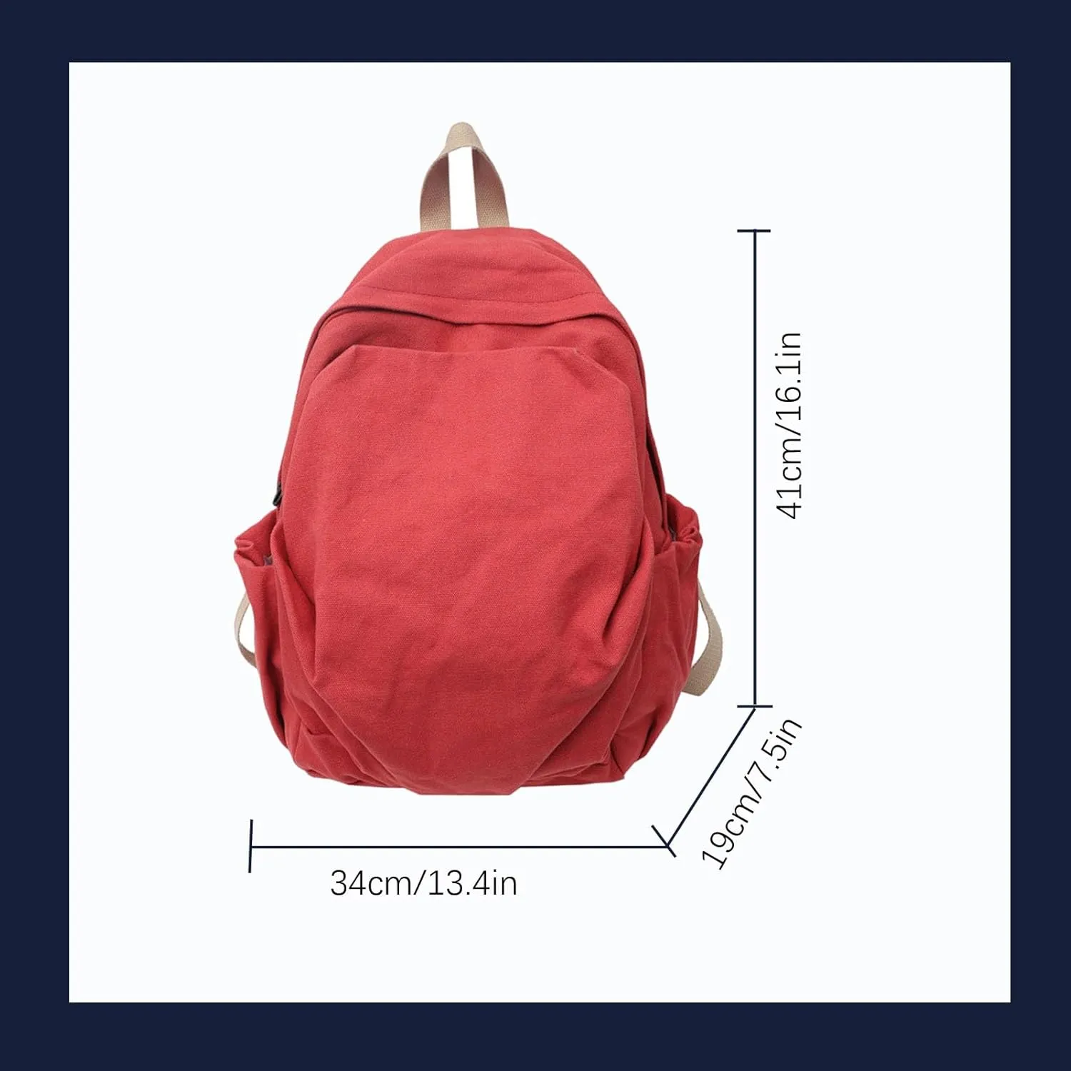 Women's canvas bag, men's and women's large capacity leisure backpack, men's and women's travel backpack (Red,One Size)