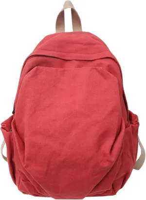 Women's canvas bag, men's and women's large capacity leisure backpack, men's and women's travel backpack (Red,One Size)
