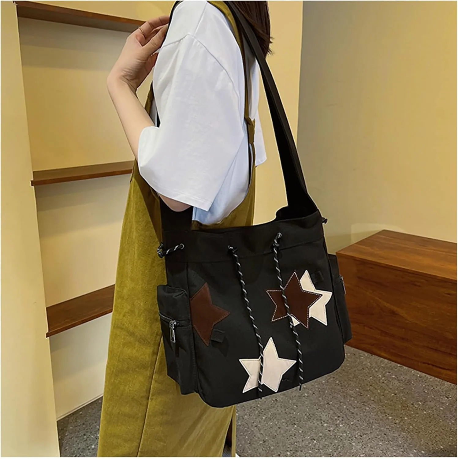 Women's Canvas Hippie Crossbody Handbag - Top Zipper, Sling Strap, Casual Handmade Bag