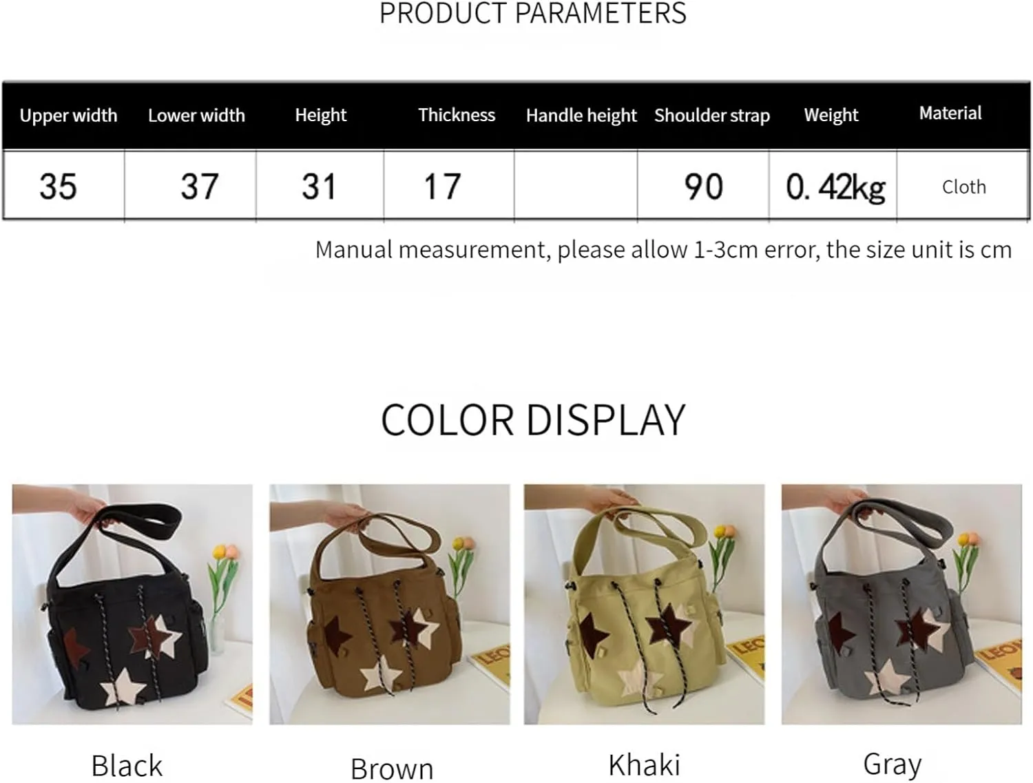 Women's Canvas Hippie Crossbody Handbag - Top Zipper, Sling Strap, Casual Handmade Bag