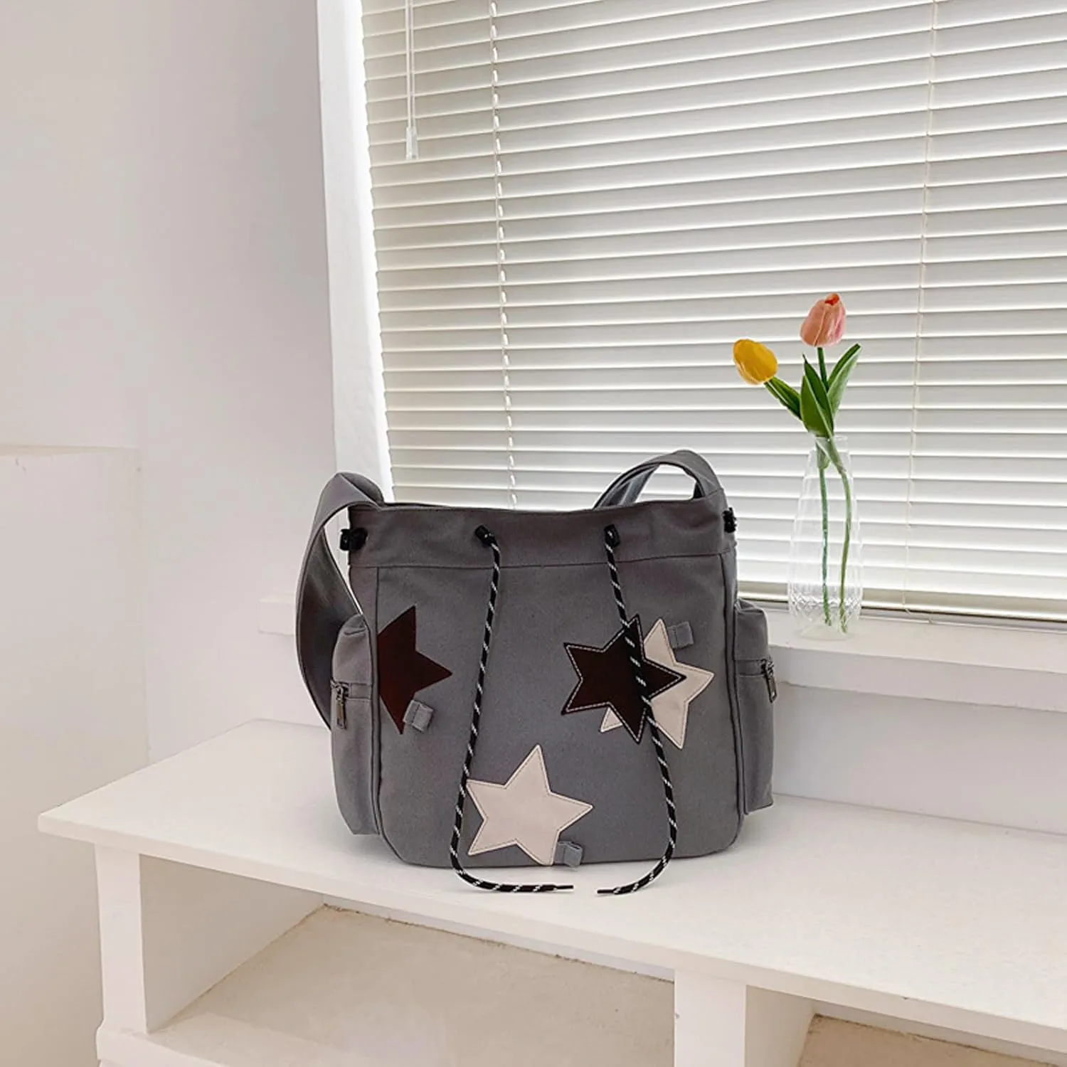 Women's Canvas Hippie Crossbody Handbag - Top Zipper, Sling Strap, Casual Handmade Bag