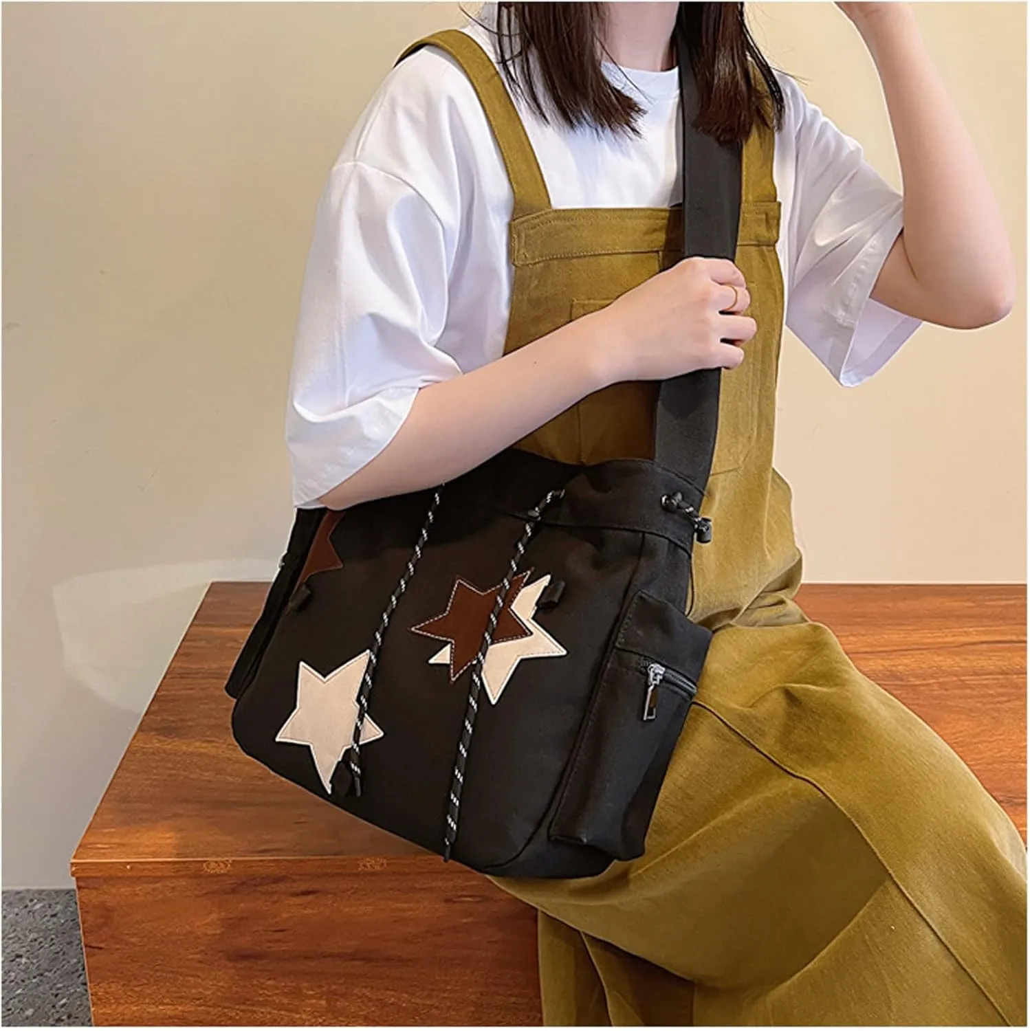 Women's Canvas Hippie Crossbody Handbag - Top Zipper, Sling Strap, Casual Handmade Bag
