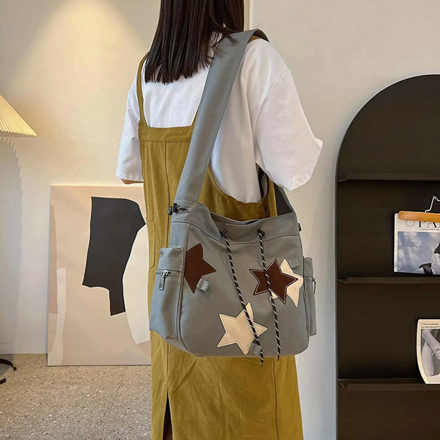 Women's Canvas Hippie Crossbody Handbag - Top Zipper, Sling Strap, Casual Handmade Bag