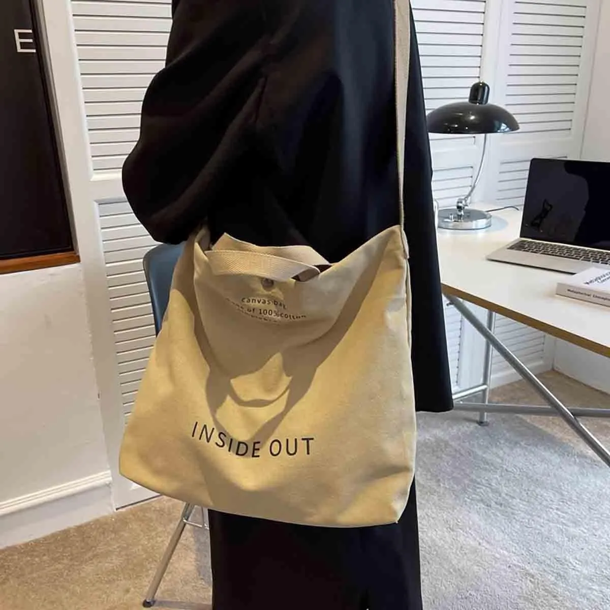 Women's Canvas Tote Shoulder Bag - Large Fashion Retro Letter Handbag