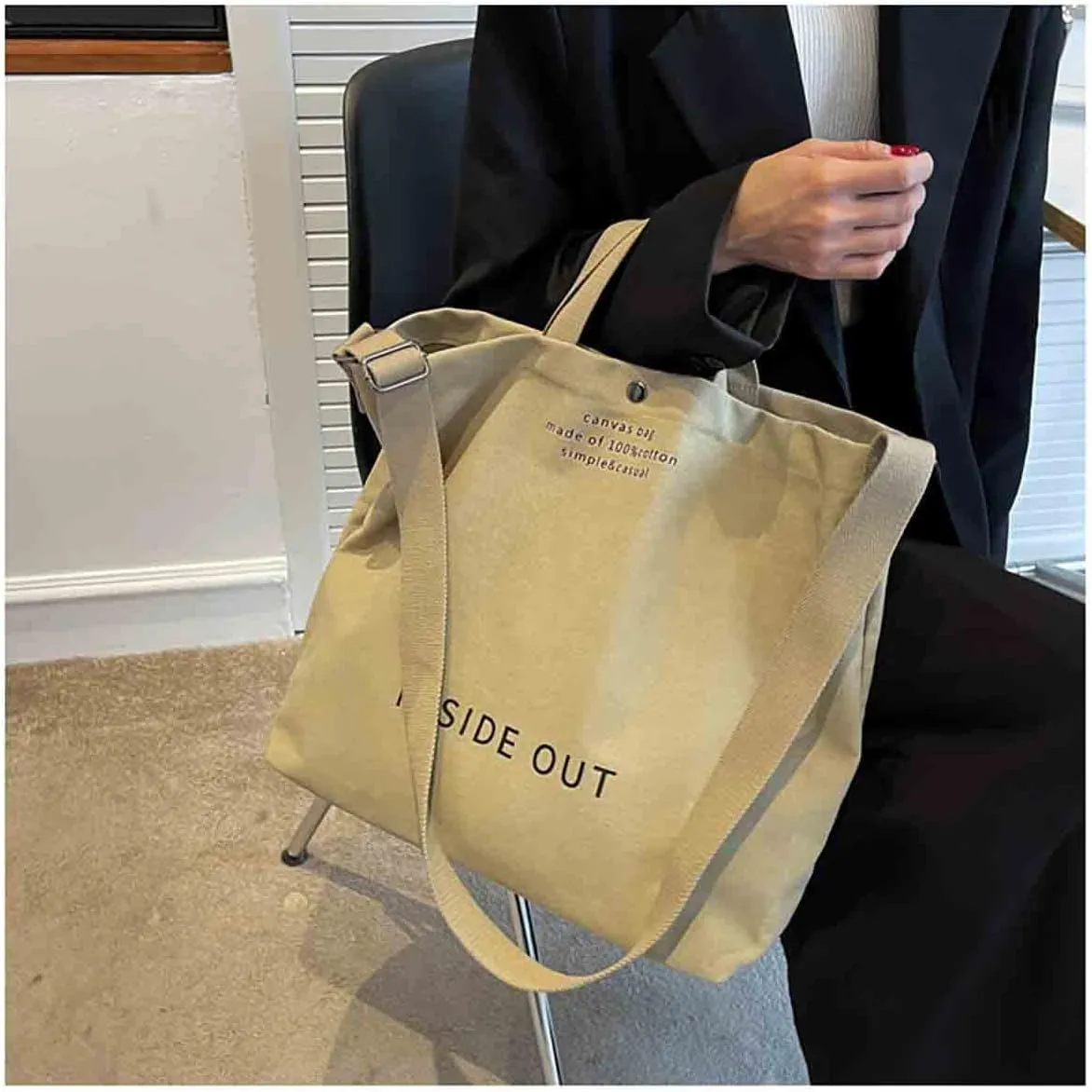 Women's Canvas Tote Shoulder Bag - Large Fashion Retro Letter Handbag