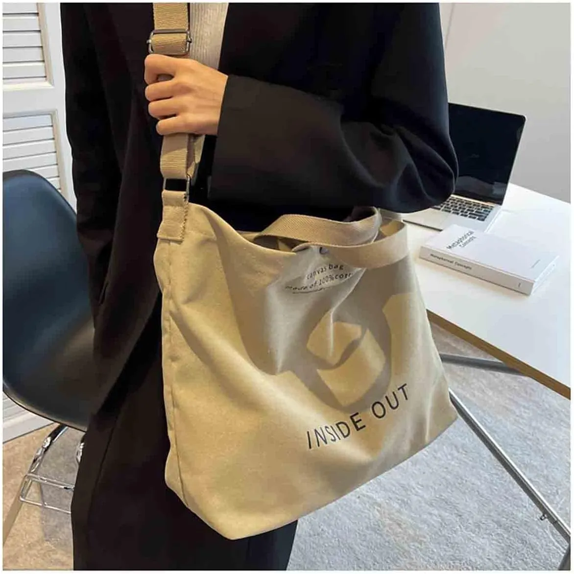 Women's Canvas Tote Shoulder Bag - Large Fashion Retro Letter Handbag