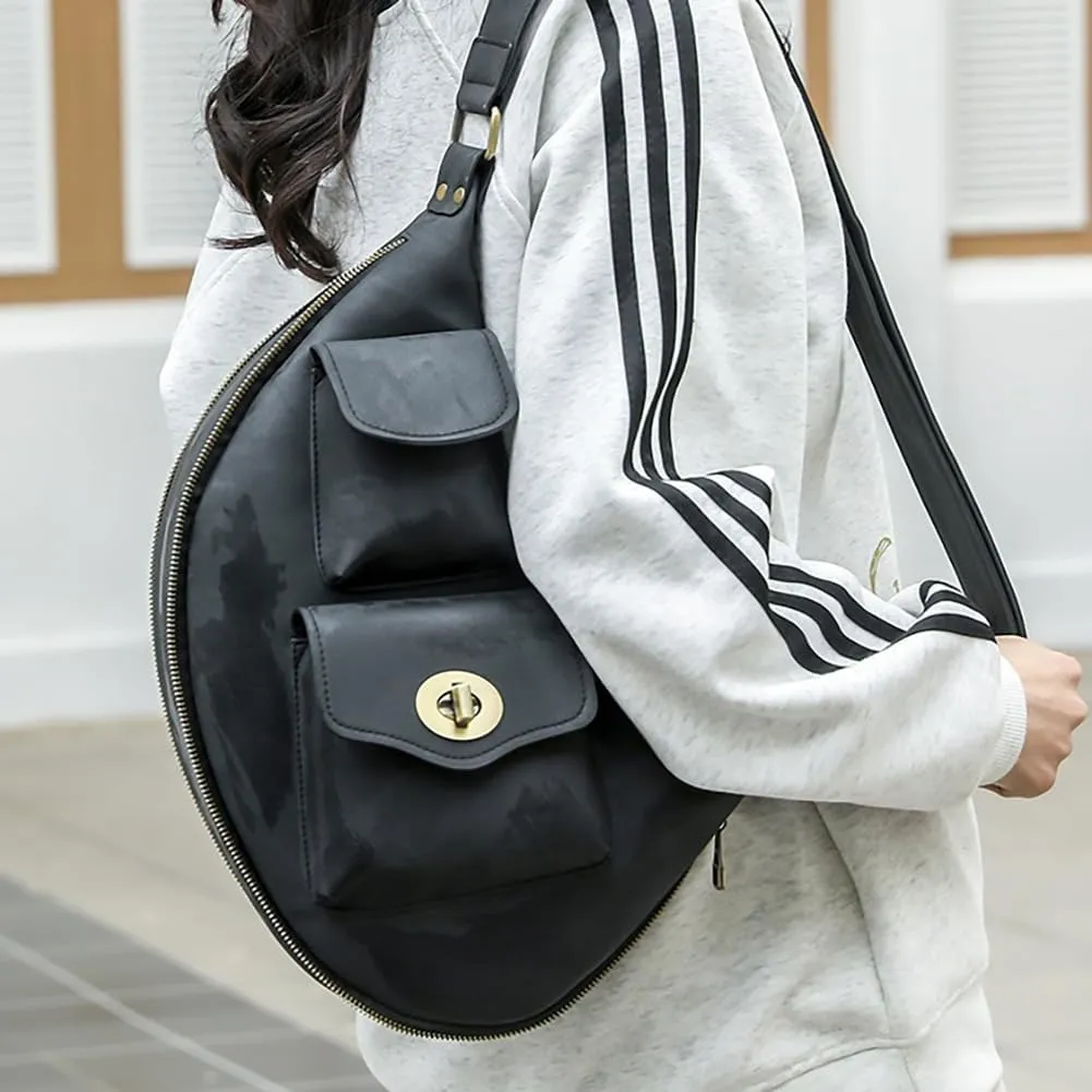 Women’s Crescent Shaped Crossbody Bag, PU Leather Casual Fashion Dumpling Hobo Shoulder Purse, Novelty Punk Sling Chest Bag