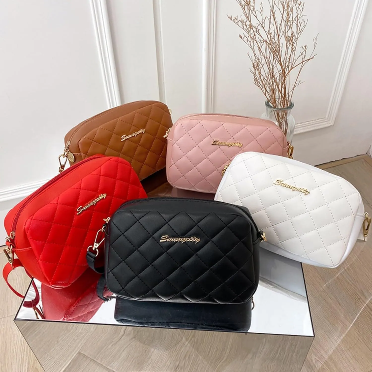 Womens Crossbody Purse Quilted Compact Phone Bag & Wallet Lightweight Shoulder for Work Travel or Casual Outings(White)