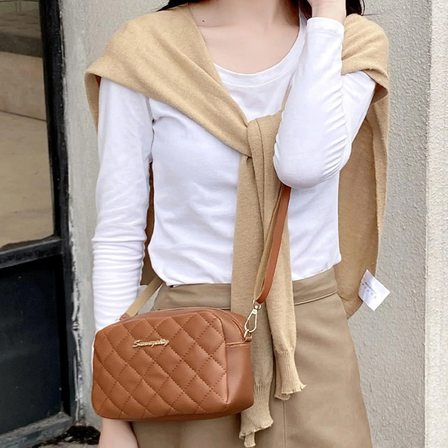 Womens Crossbody Purse Quilted Compact Phone Bag & Wallet Lightweight Shoulder for Work Travel or Casual Outings(White)