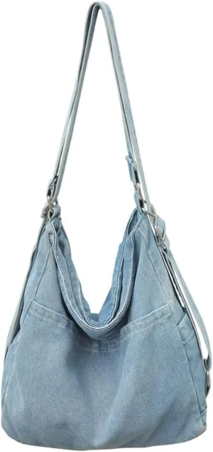 Womens Denim Canvas Shoulder Bag Hobo Bags Retro Crossbody Bag Purse Slouchy Tote Handbag Satchel