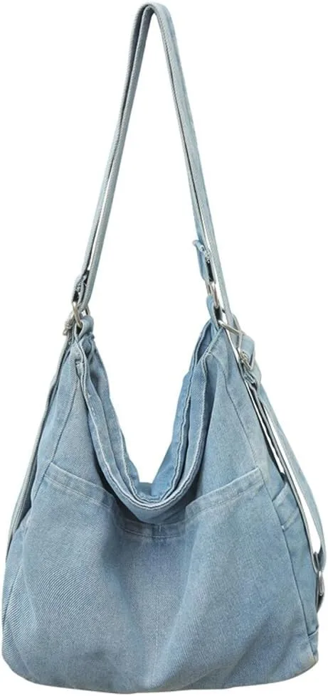 Womens Denim Canvas Shoulder Bag Hobo Bags Retro Crossbody Bag Purse Slouchy Tote Handbag Satchel