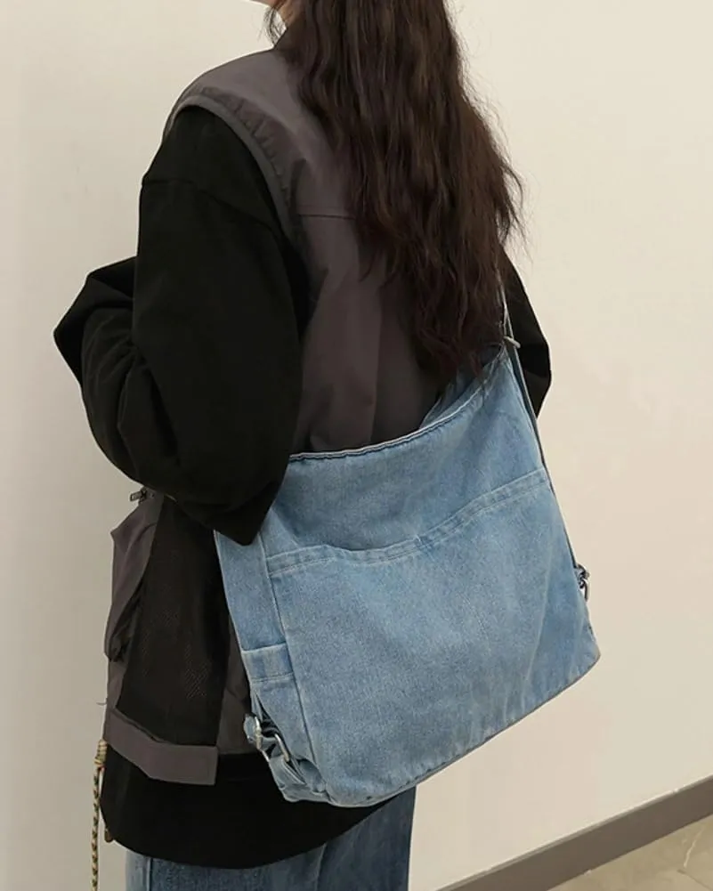 Womens Denim Canvas Shoulder Bag Hobo Bags Retro Crossbody Bag Purse Slouchy Tote Handbag Satchel
