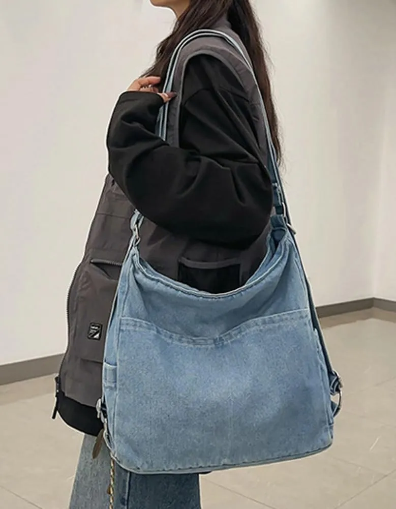Womens Denim Canvas Shoulder Bag Hobo Bags Retro Crossbody Bag Purse Slouchy Tote Handbag Satchel