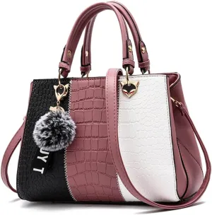 Women's Fashion Handbag Leather Shoulder Purse Color-Blocked Top-Handle Satchels