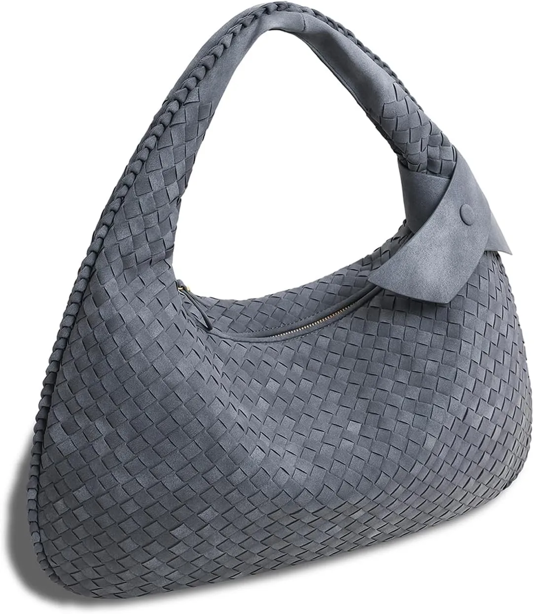 Women's Faux Suede Bag, Woven Bag, Shoulder Bag Slouchy Hobo, Suede Handbag with Zipper Closure