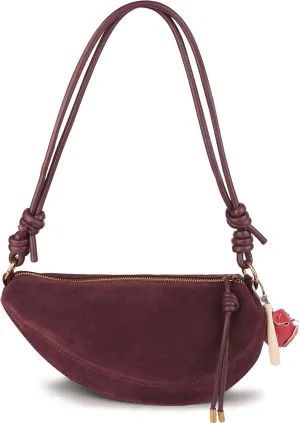 Women's Faux Suede Dumpling Bag Crossbody Shoulder Purse with Cute Baseball Charms