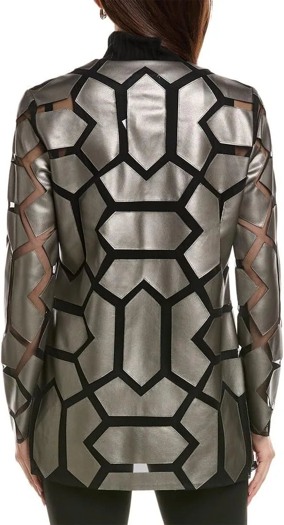 Women's Laser-Cut Leatherette on Mesh Jacket