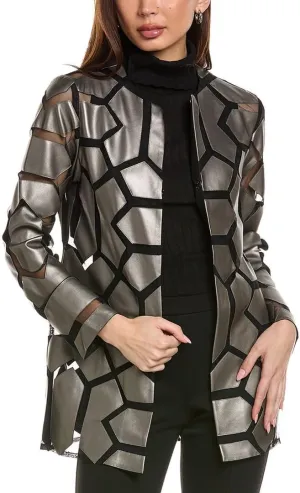 Women's Laser-Cut Leatherette on Mesh Jacket