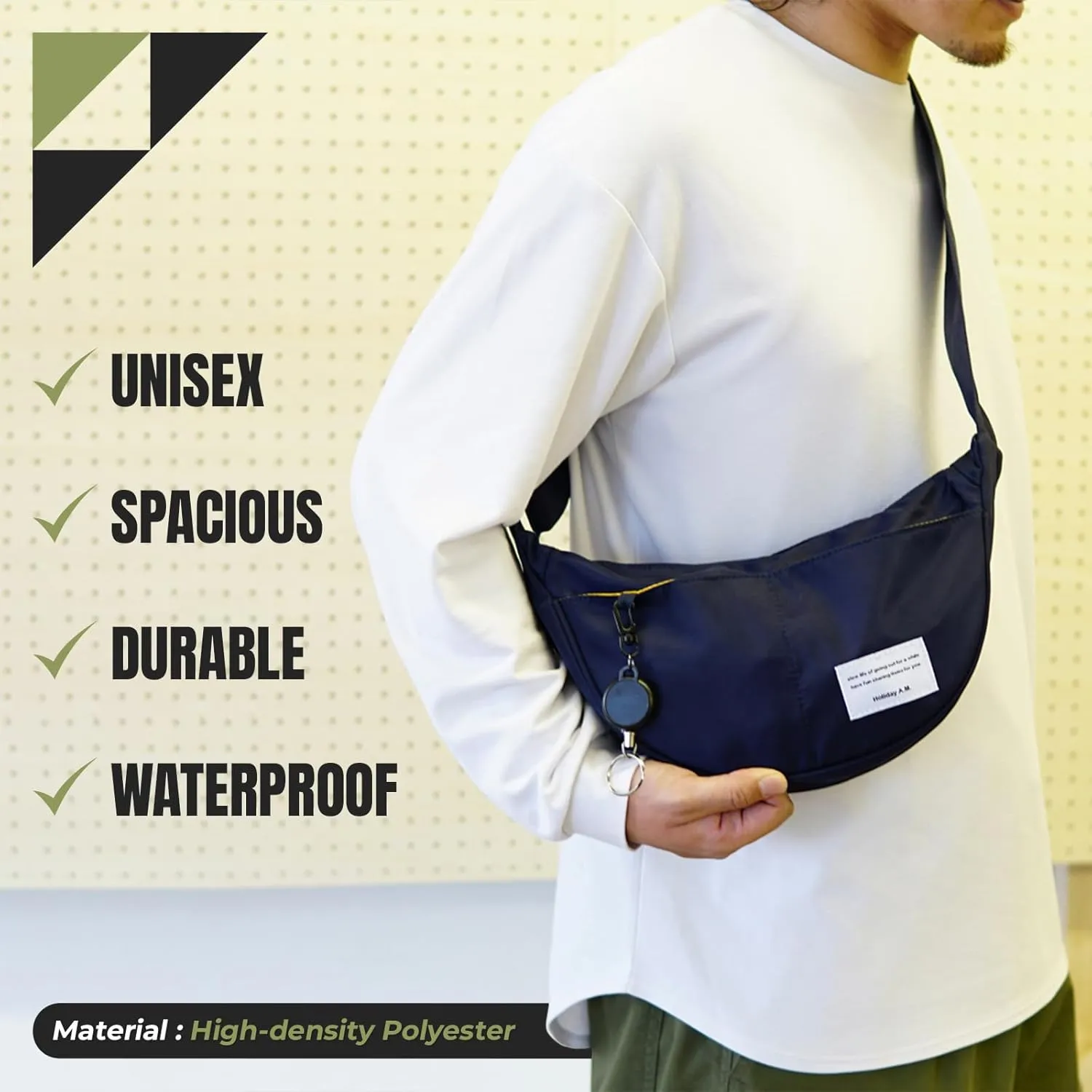 Womens Mens Crossover Body Bag Crossbody Crescent Bag Hobo Sling Half Moon Purse Shoulder Bag (Black)